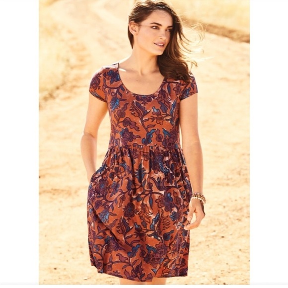 Peruvian Connection Batik Pocket Lightweight Floral Pima Cotton Dress - M - Picture 1 of 10